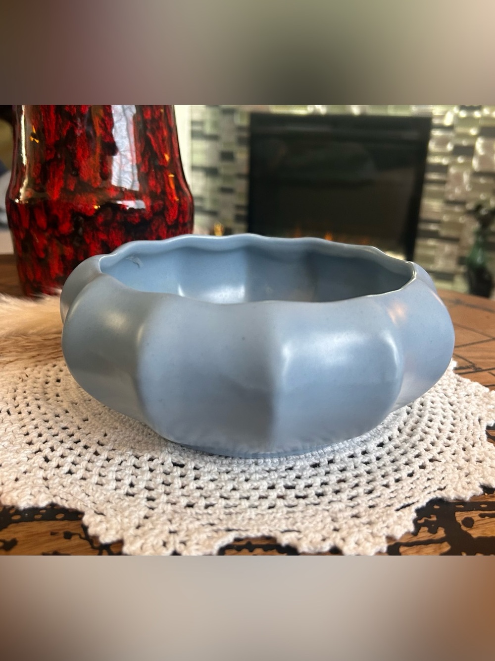 Vintage Haeger USA Matte Blue Pottery Planter Bowl | Mid-Century Modern planter